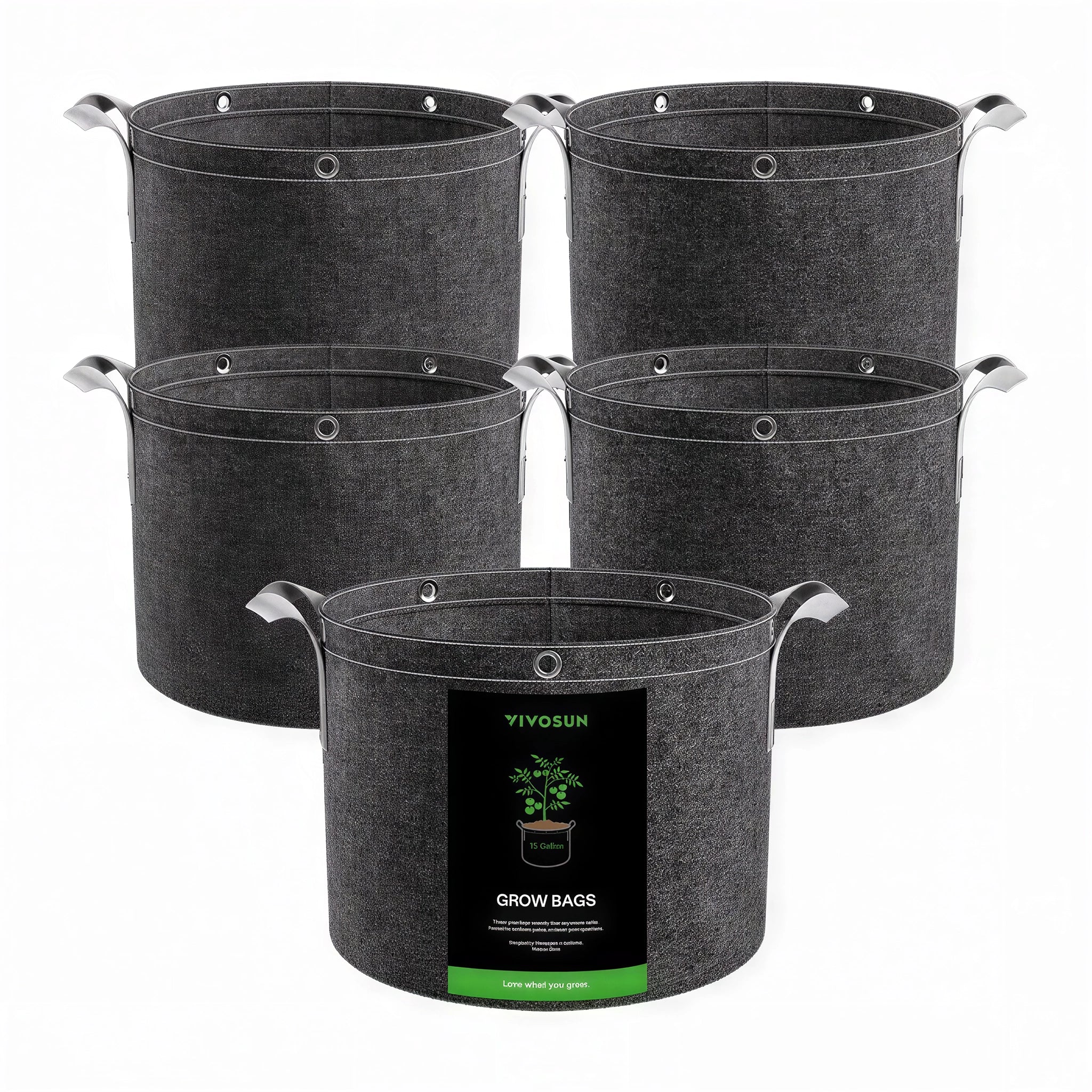 Vivosun Thick Nonwoven Fabric Pot with Handles & Multi-Purpose Rings, 15 Gallon, Pack of 5