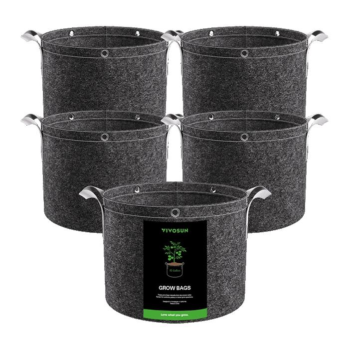 Vivosun Thick Nonwoven Fabric Pot with Handles & Multi-Purpose Rings, 15 Gallon, Pack of 5