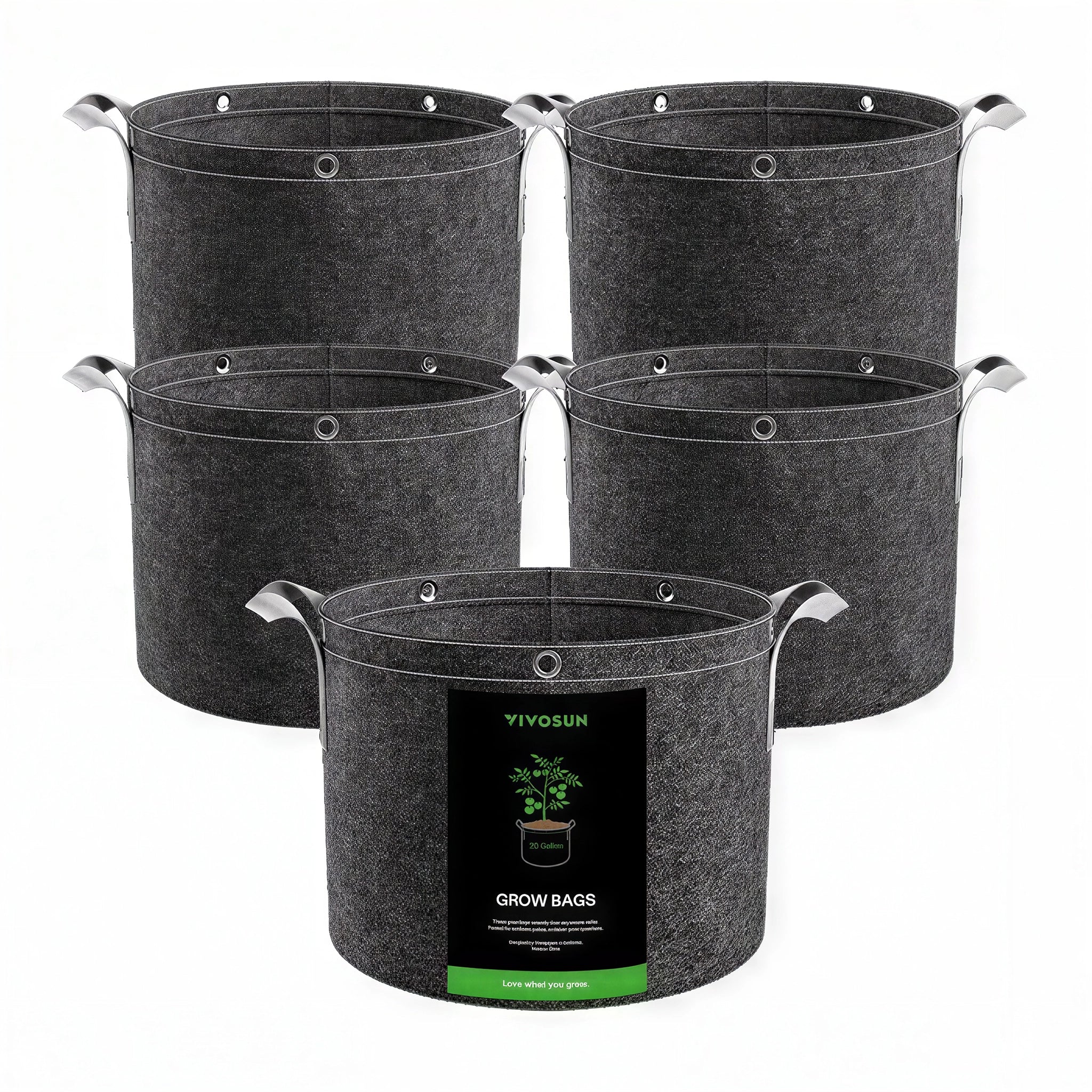 Vivosun Thick Nonwoven Fabric Pot with Handles & Multi-Purpose Rings, 25 Gallon, Pack of 5