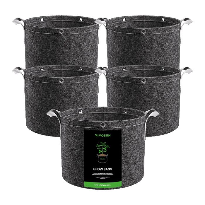 Vivosun Thick Nonwoven Fabric Pot with Handles & Multi-Purpose Rings, Pack of 5