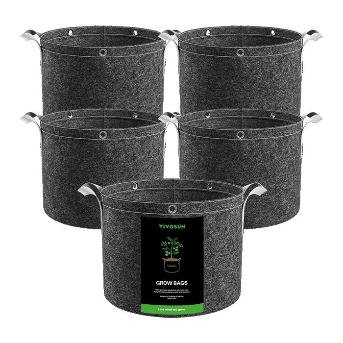 Vivosun Thick Nonwoven Fabric Pot with Handles & Multi-Purpose Rings, 5 Gallon, Pack of 5