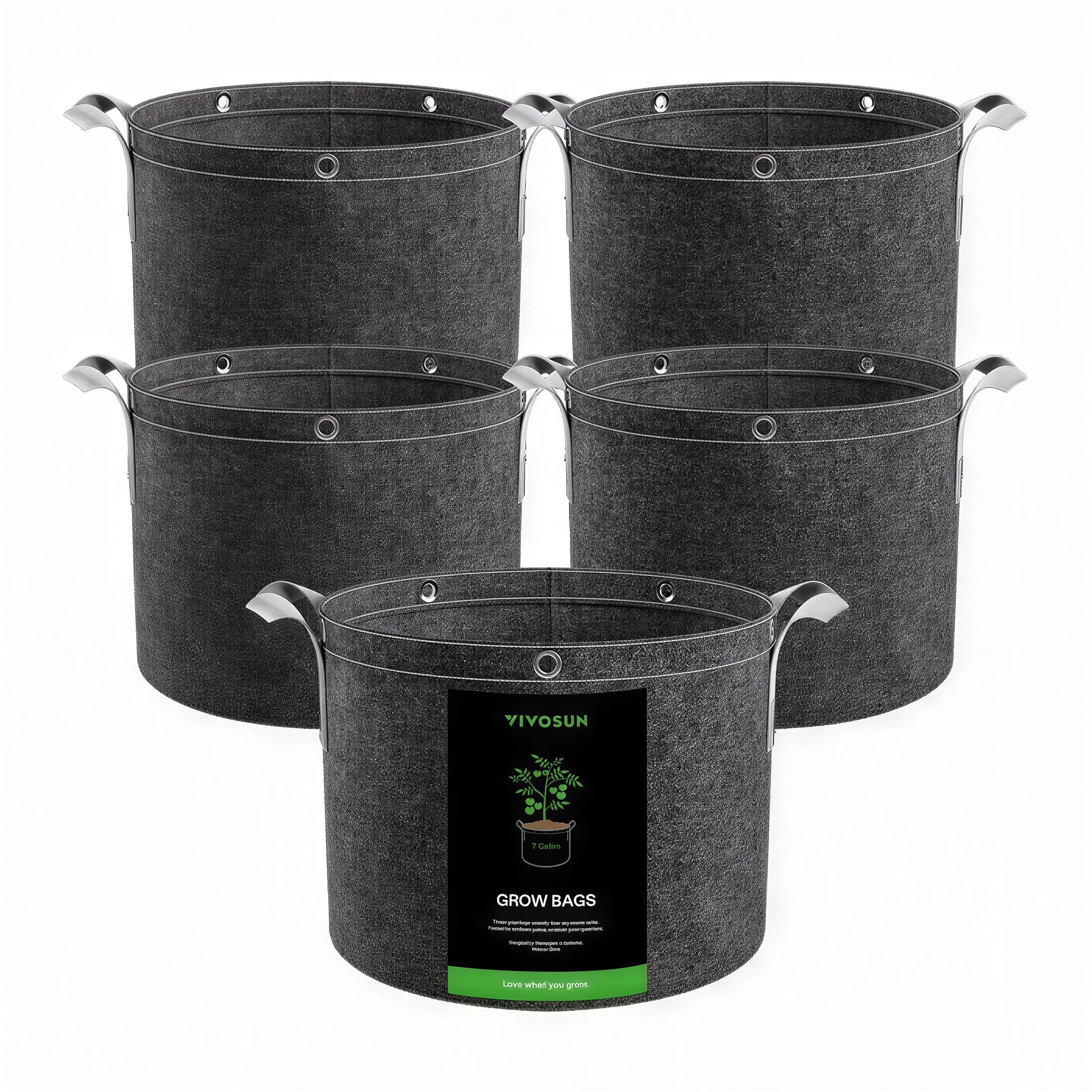 Vivosun Thick Nonwoven Fabric Pot with Handles & Multi-Purpose Rings, 7 Gallon, Pack of 5