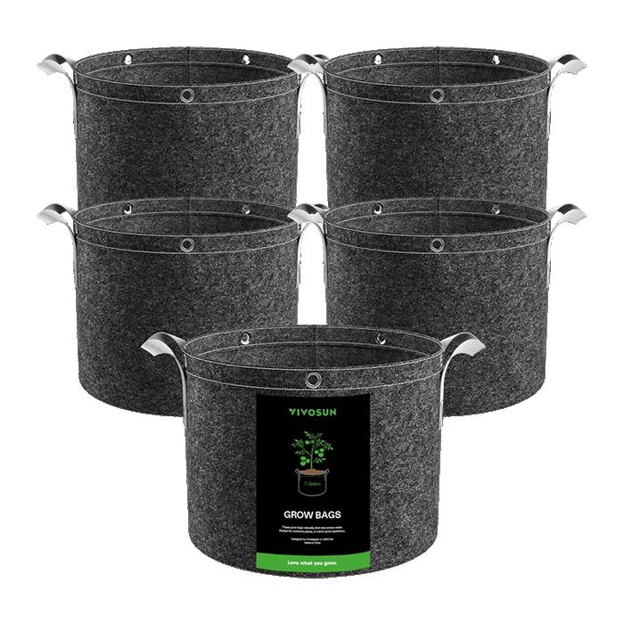 Vivosun Thick Nonwoven Fabric Pot with Handles & Multi-Purpose Rings, 7 Gallon, Pack of 5