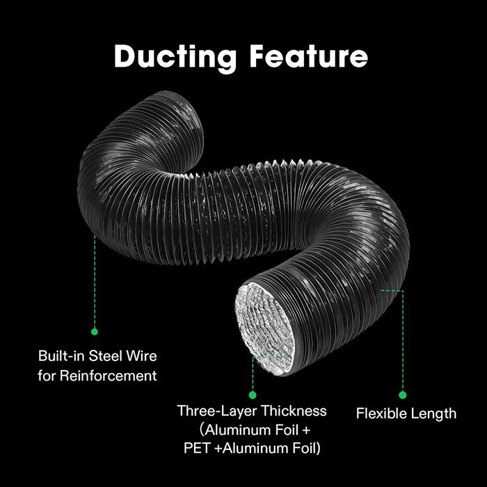 Vivosun Black Non-Insulated Flex Air Aluminum Ducting, 6" x 25'