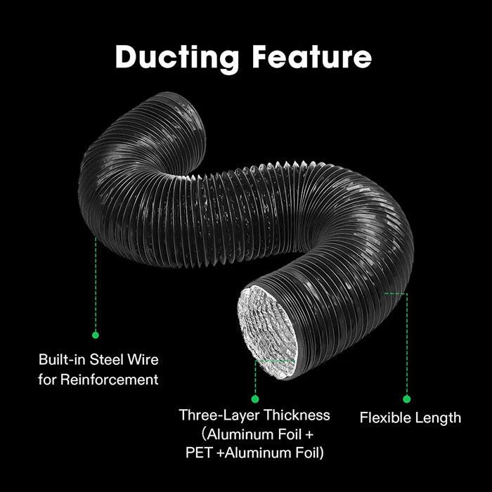 Vivosun Black Non-Insulated Flex Air Aluminum Ducting, 6" x 8'