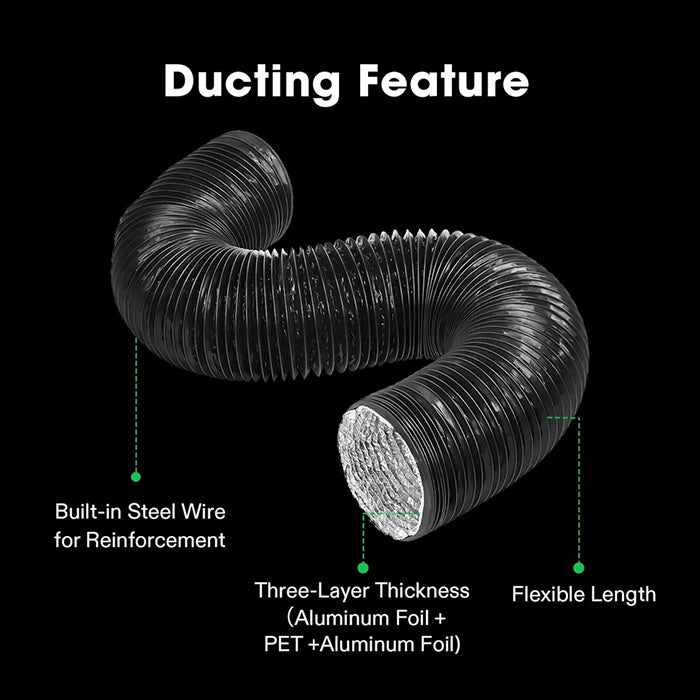 Vivosun Black Non-Insulated Flex Air Aluminum Ducting, 4" x 16'
