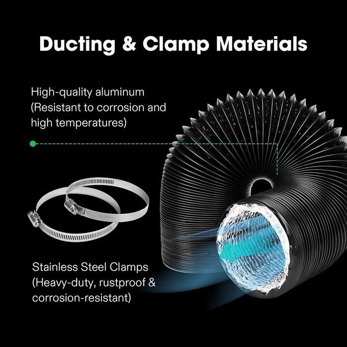 Vivosun Black Non-Insulated Flex Air Aluminum Ducting