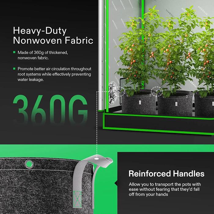 Vivosun Thick Nonwoven Fabric Pot with Handles & Multi-Purpose Rings, 15 Gallon, Pack of 5