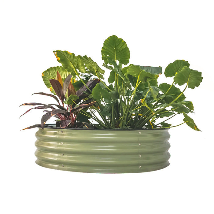 Vego Garden 11 Inch Tall 42 Wide Round Metal Raised Garden Bed- Olive Green