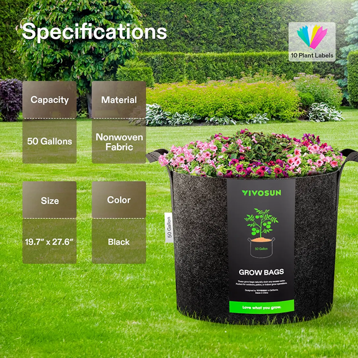 Vivosun Thick Nonwoven Fabric Pot with Handles, 50 Gallon