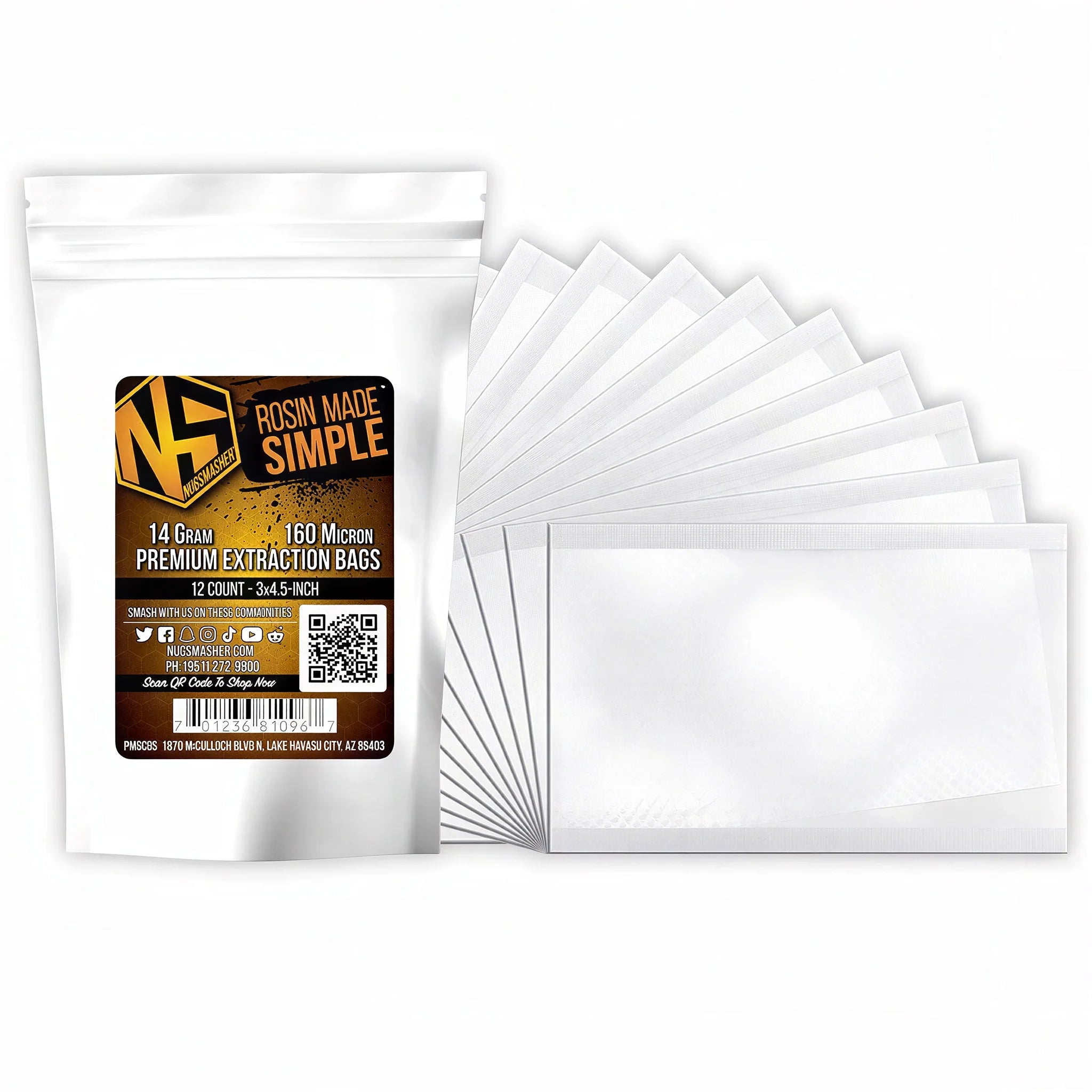 NugSmasher 14 Gram Premium Extraction Bags, 160 Micron, Pack of 12