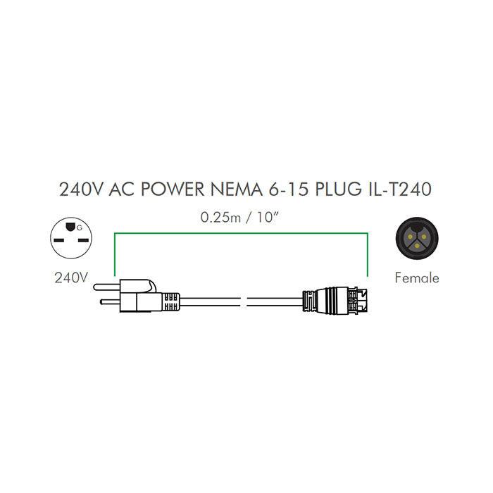 Iluminar Cable Logic AC Power Cord, 6-15P, 10 Inch, 240 Volt