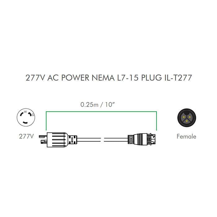 Iluminar Cable Logic AC Power Cord L7-15P, 10 Inch, 277 Volt