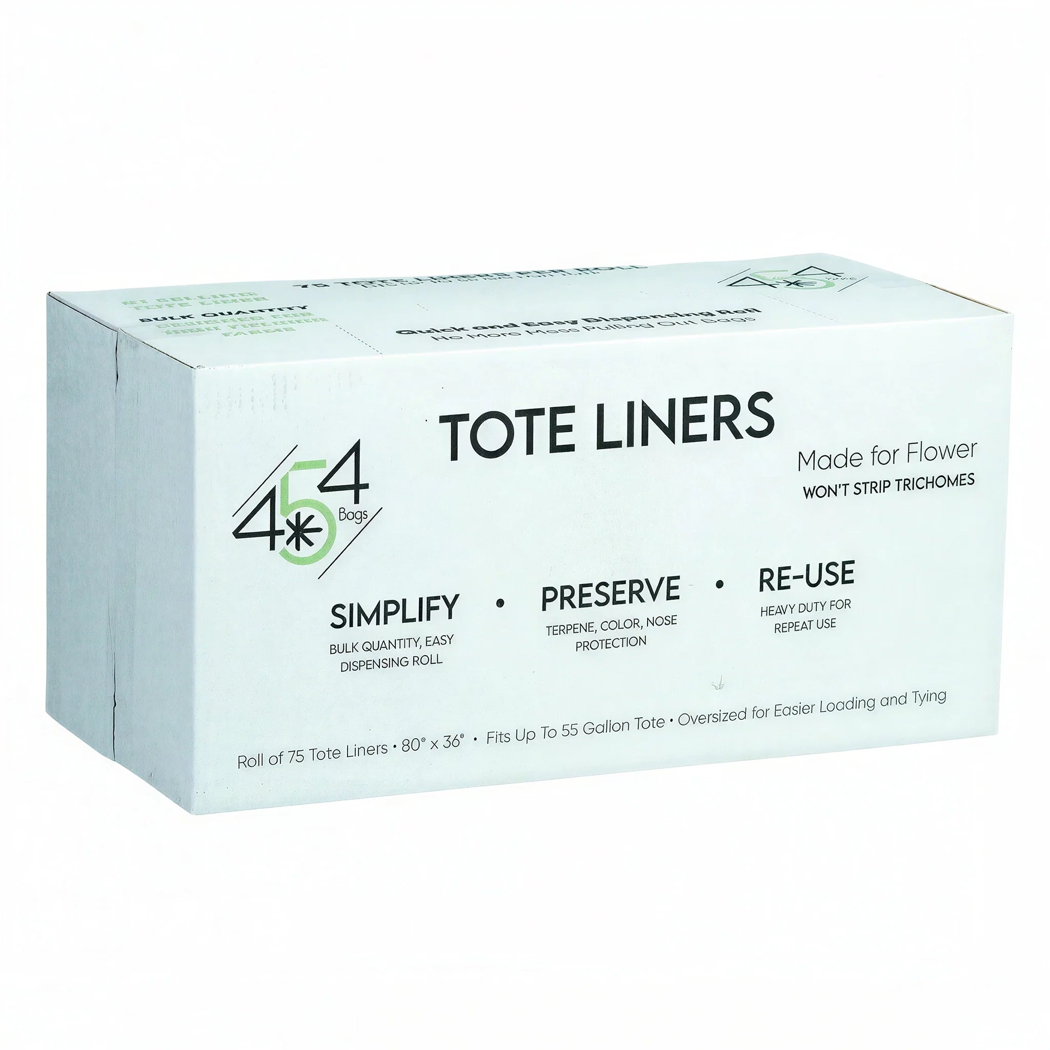 454 Bags Tote and Bin Liner, 55 Gallon 80 Inch x 36 Inch, Clear - Pack of 75