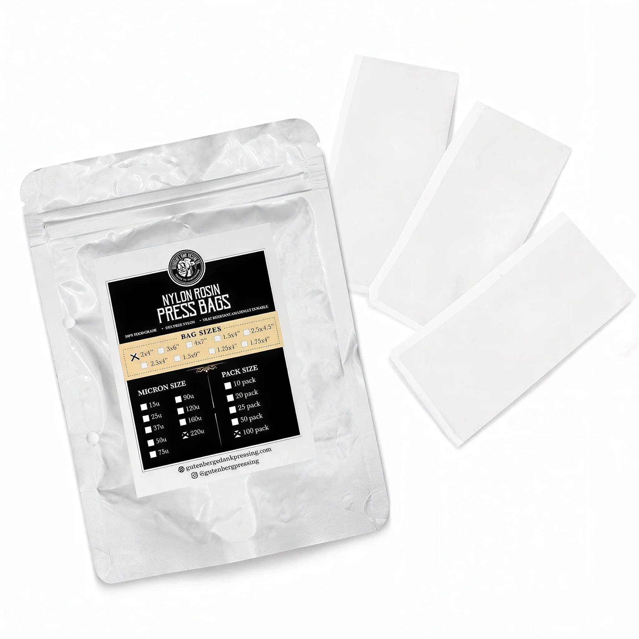 Gutenbergs Dank Pressing Co. 2" x 4" Rosin Bags, 220 Micron - Pack of 100