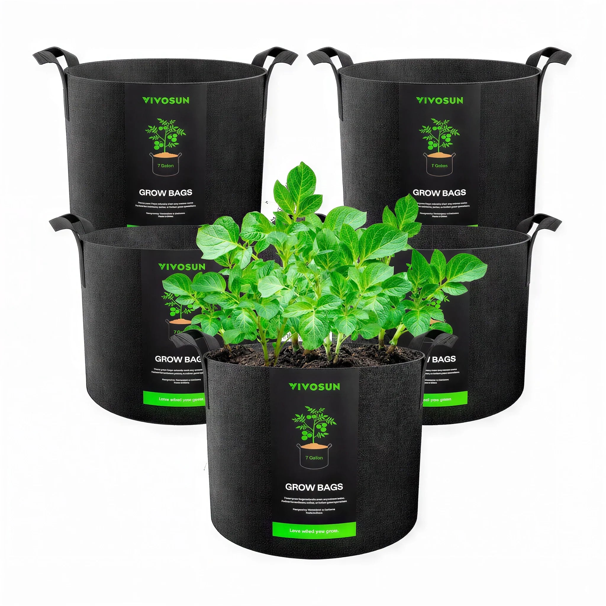 Vivosun Thick Nonwoven Fabric Pot with Handles, 7 Gallon, Pack of 5