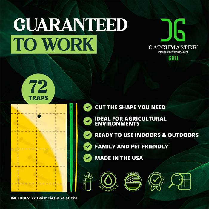 CatchMaster 3" x 5" Double-Sided Yellow Sticky Card Insect Trap, Pack of 72