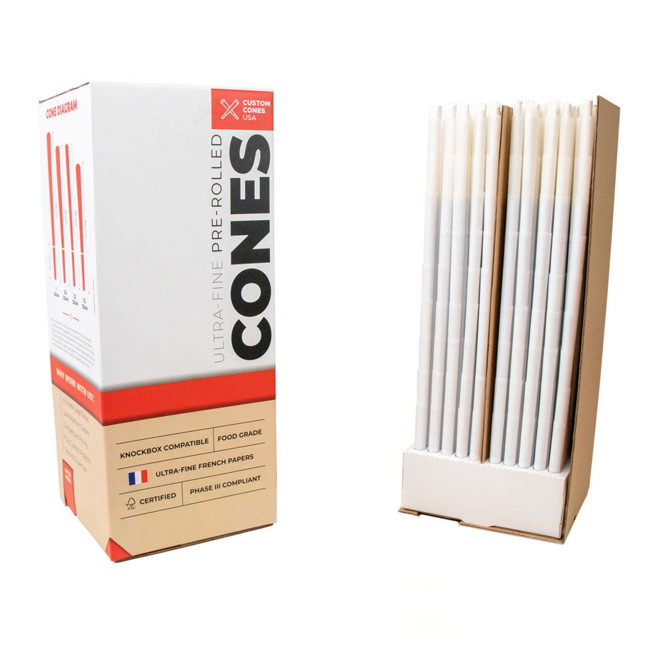 Custom Cones USA 84mm Straight Pre-Rolled Cones, White Paper - Case of 900