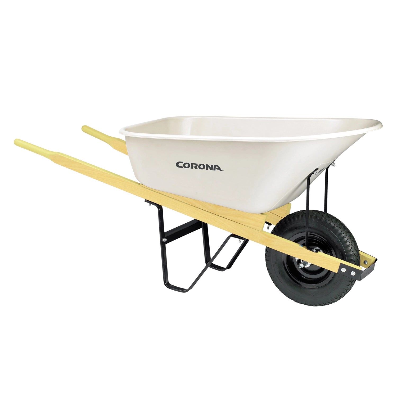 Corona Yard & Garden Poly Pneumatic Tire Wheelbarrow with 60" Hardwood Handles, 6 cu ft - White