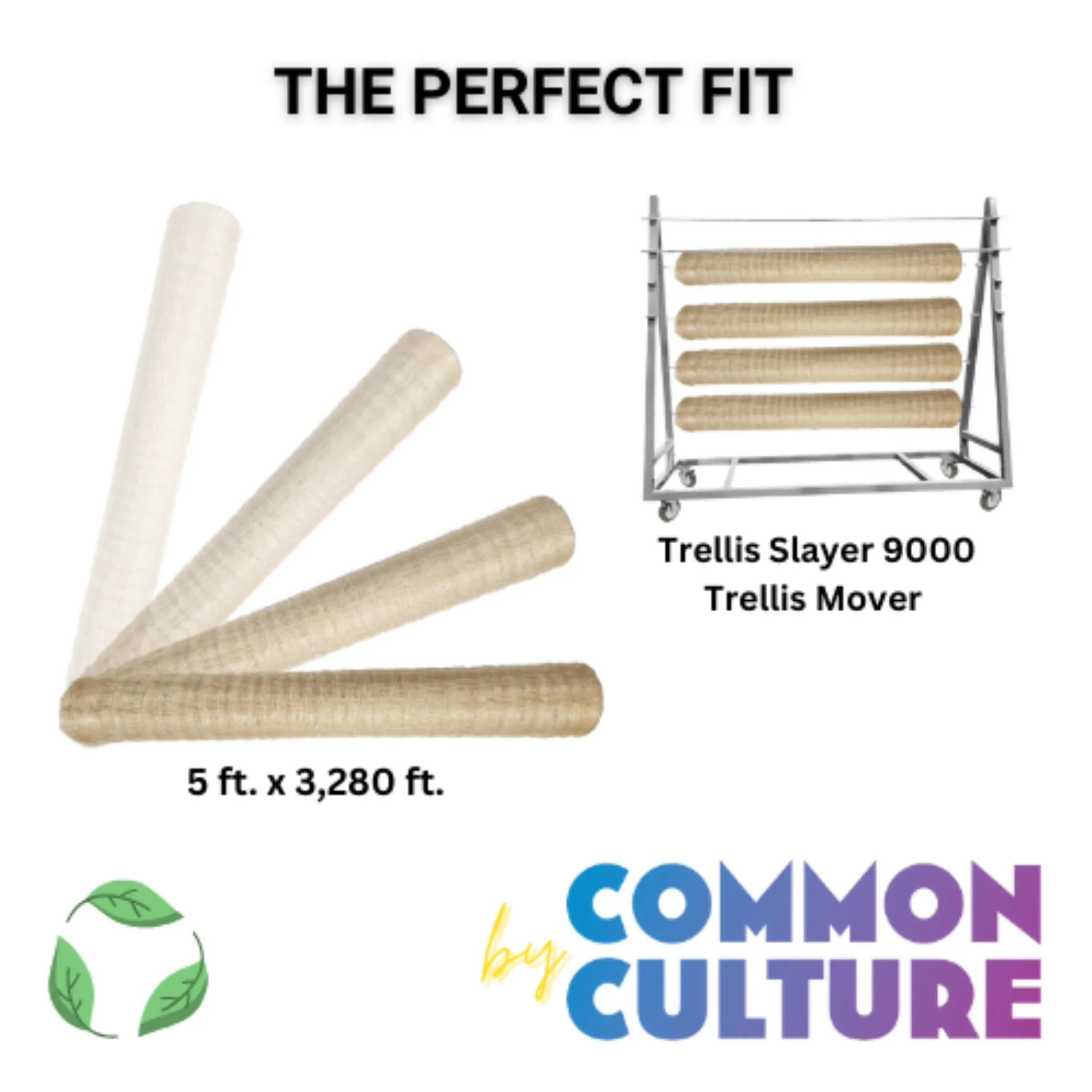 Common Culture Bio Trellis Netting Bulk Roll 5 ft x 3,280 ft w/ 4 in Squares.