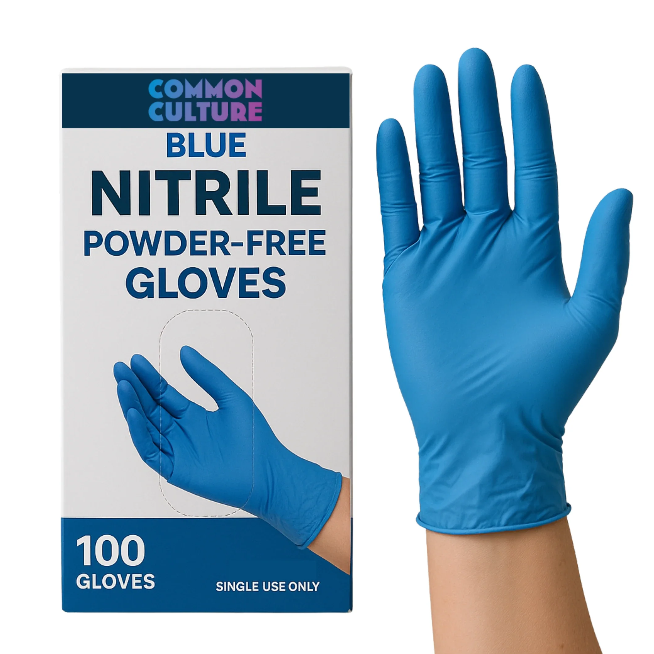 Common Culture Blue Nitrile Powder-Free 4 mil Gloves | X-Large (100/Box).