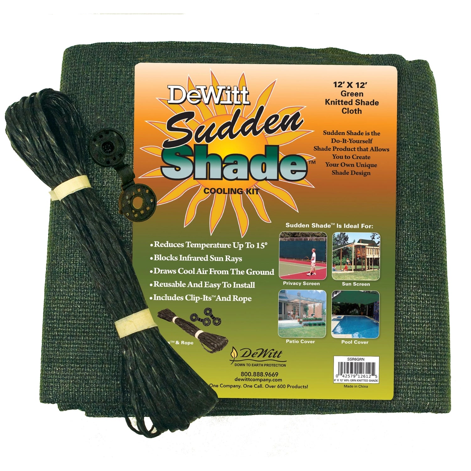 DeWitt Sudden 60% Shade Cooling Kit, Green, 12 Foot x 12 Foot - Case of 5