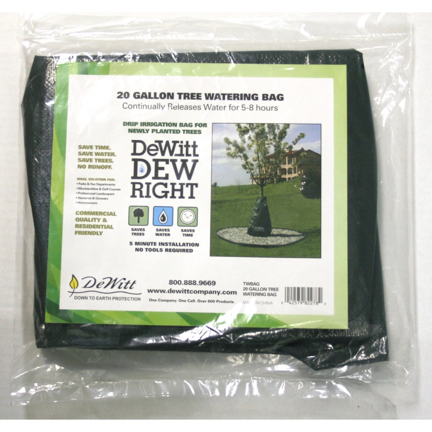 DeWitt Dew Right Tree Watering Bag, Green, 15 Gallon