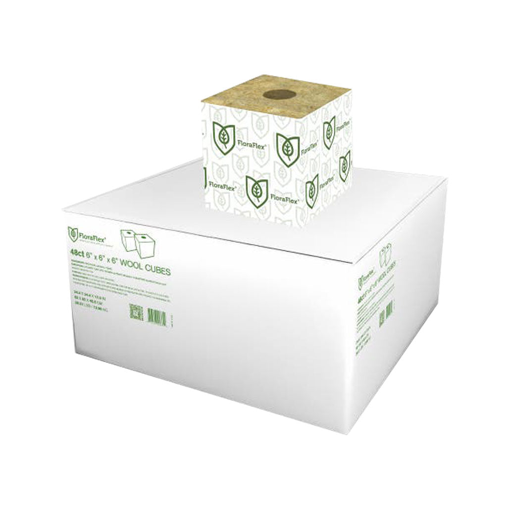 FloraFlex FloraWool Rockwool Cube w/ Hole 6 Inch x 6 Inch x 6 Inch - Case of 48