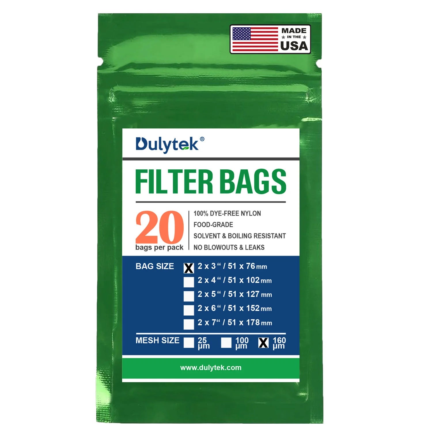 Dulytek Premium Nylon Filter Bags, 2" x 3", 160 Micron, Pack of 20