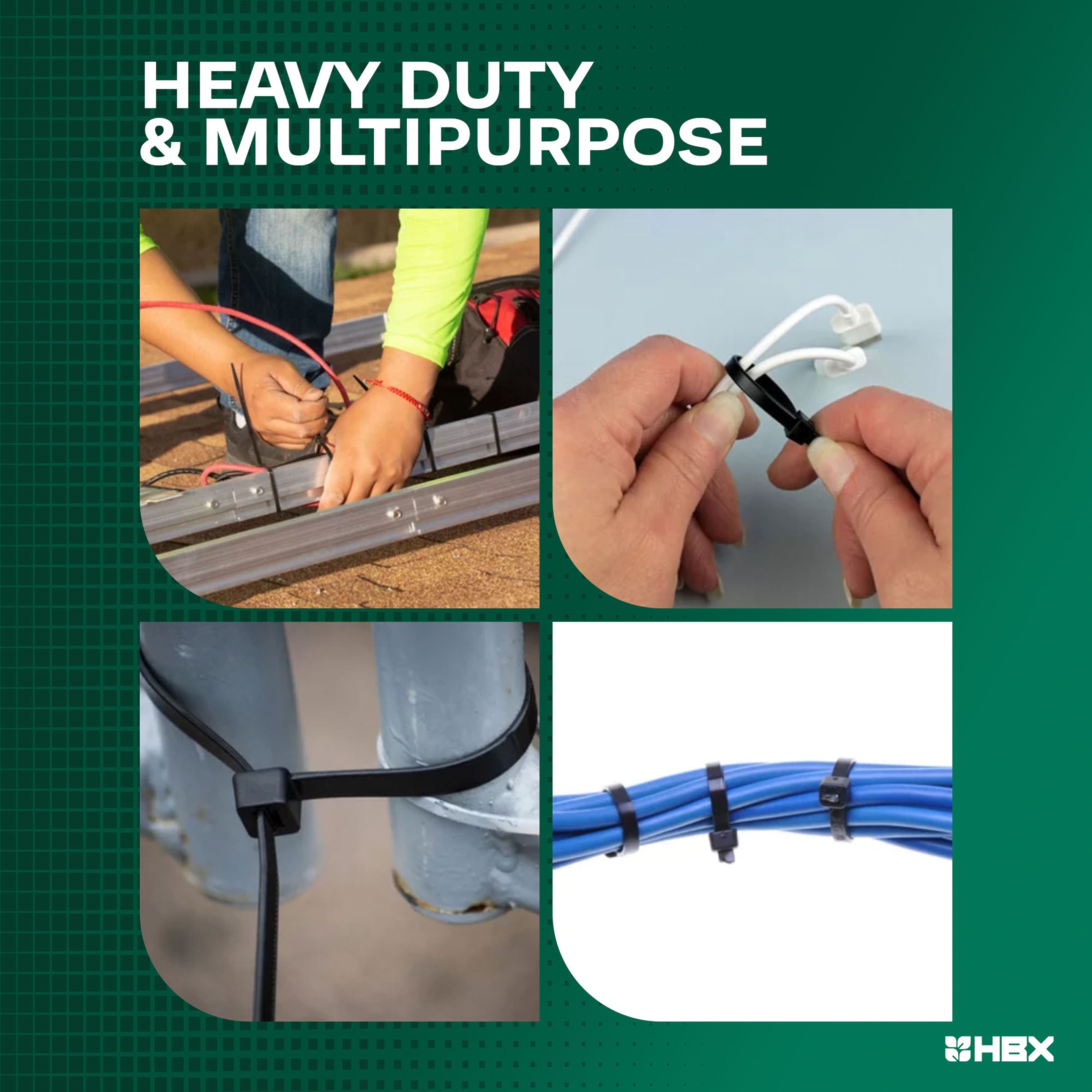 HBX Multiuse Cable Tie 8 Inch, Nylon 6/6, 50 lb. Capacity - Pack of 1,000