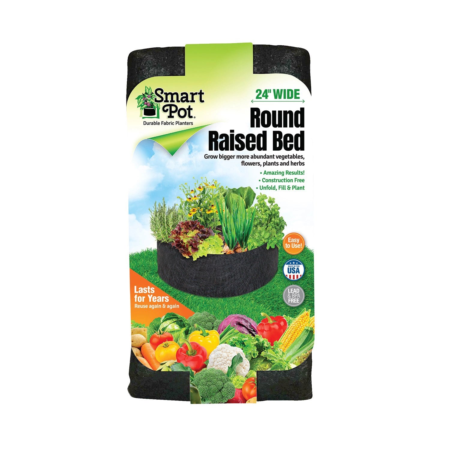 Smart Pot 24" Round Raised Bed, Black