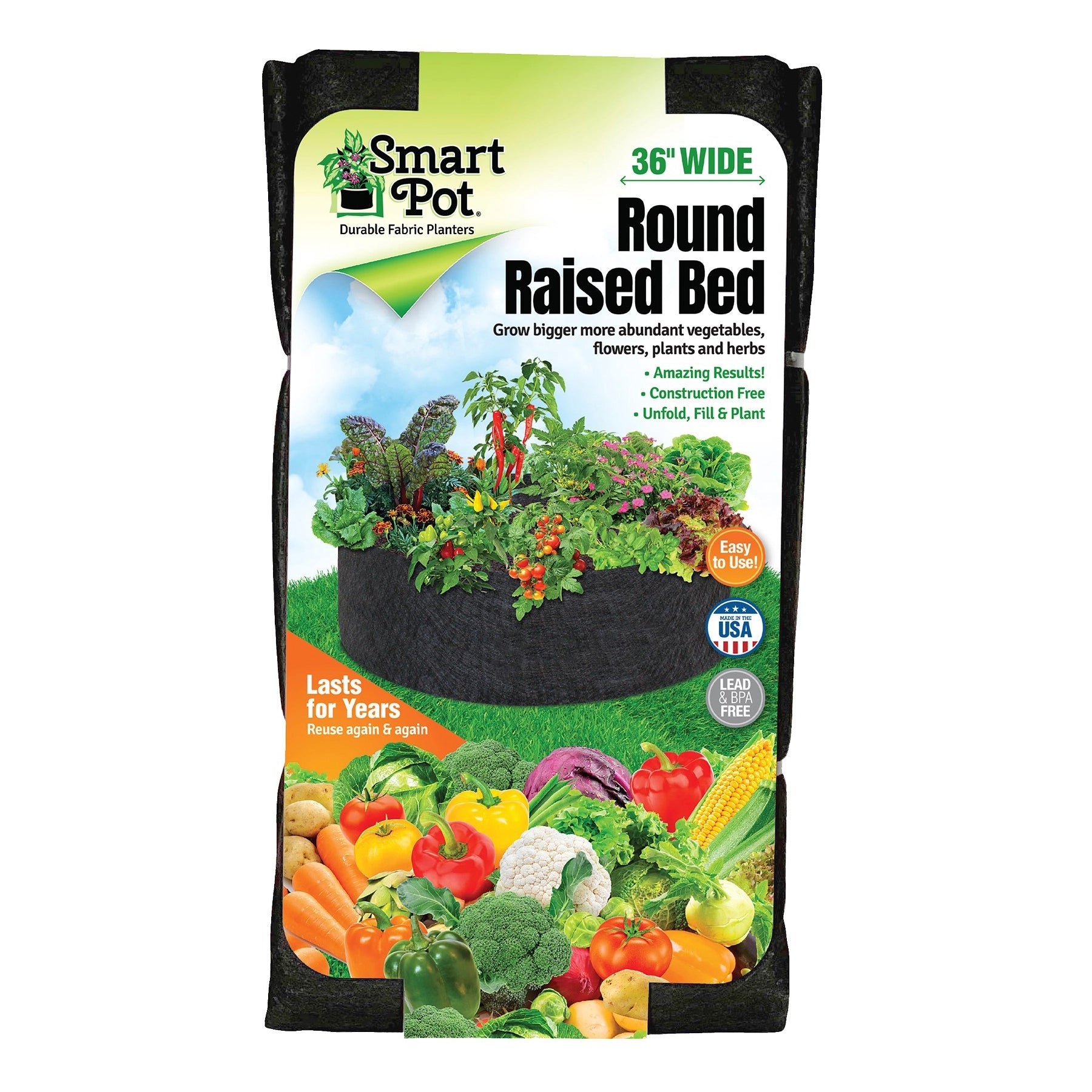 Smart Pot 36" Round Raised Bed, Black