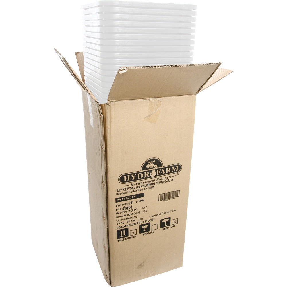 Active Aqua 12" x 12" Square White Pot, 12" Tall, Case of 24