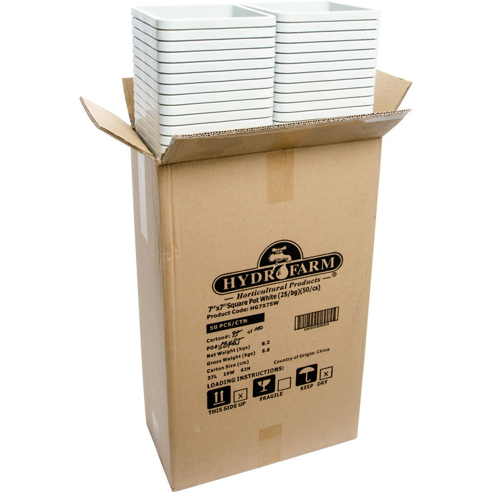 Active Aqua 7" x 7" Square White Pot, 9" Tall, Case of 50