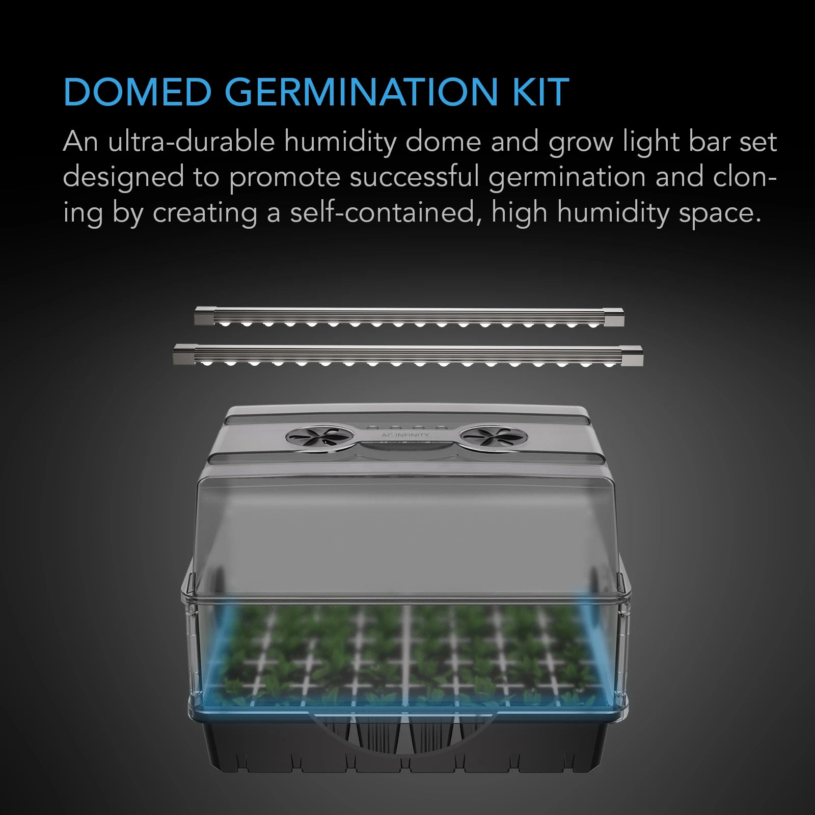 AC Infinity Germination Kit with Humidity Dome and LED Grow Light Bars, 5x8 Cell Tray (40 Site)