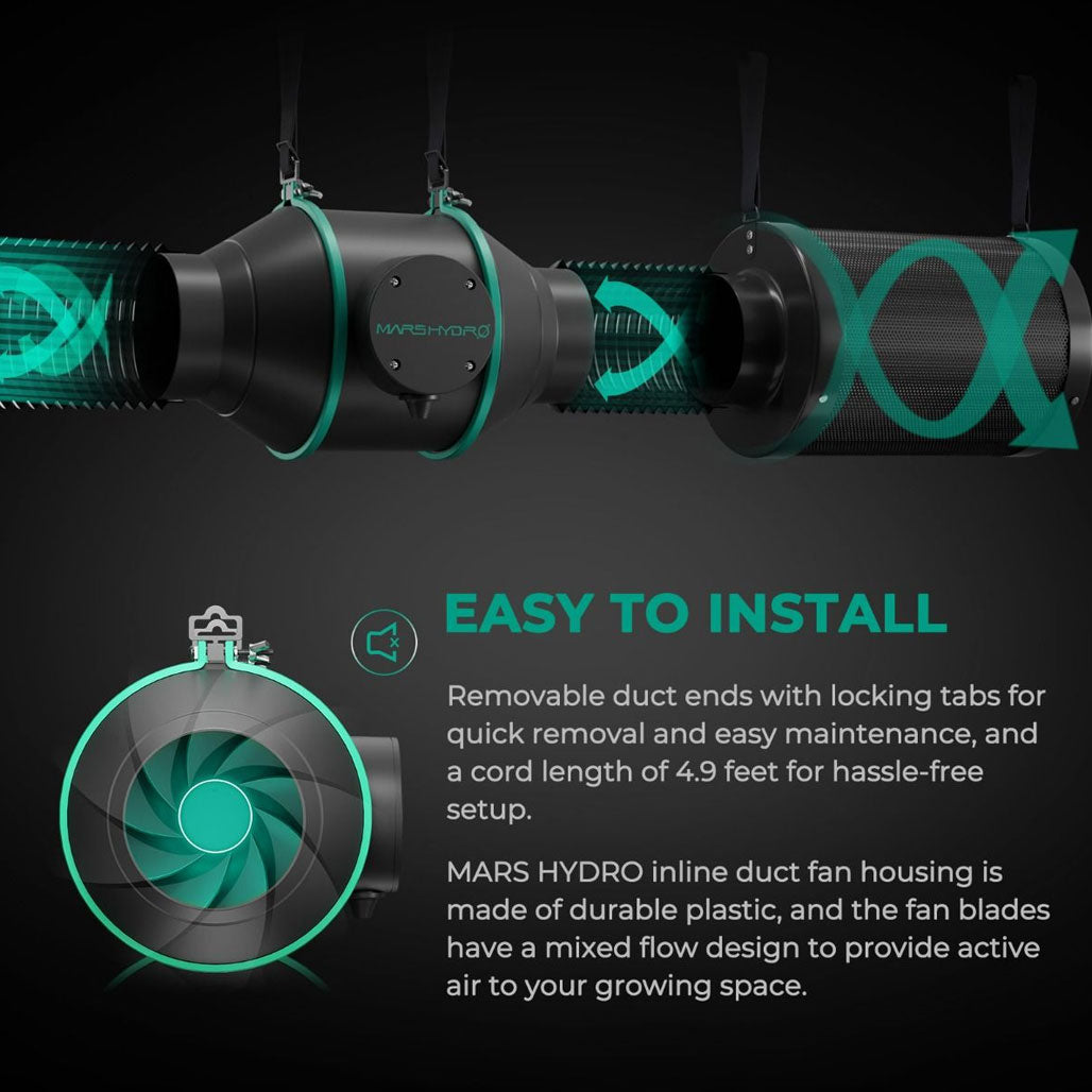 Mars Hydro Inline Duct Fan And Carbon Filter Combo With Speed Controller
