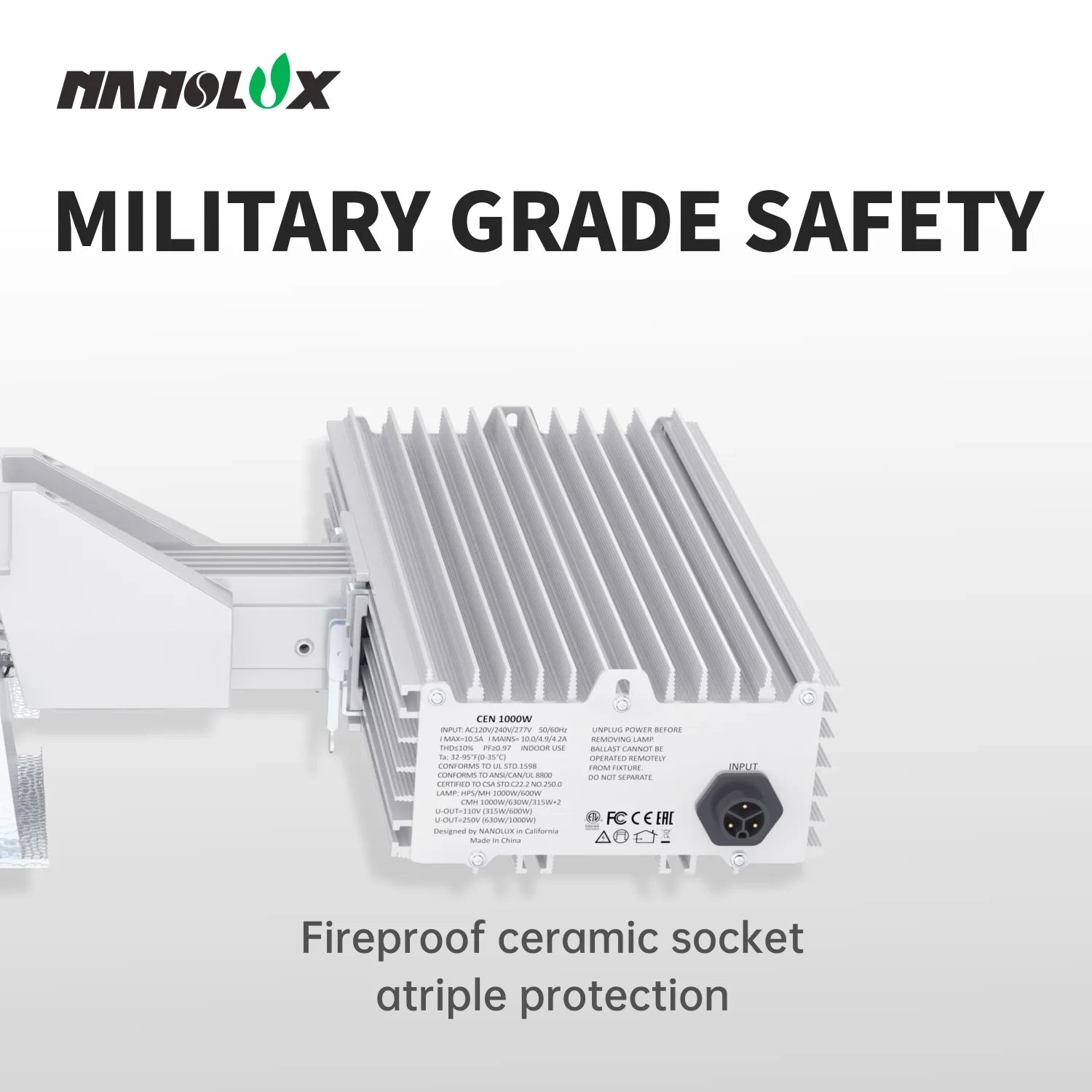 NanoLux Summit Series 1000 Watt DE HPS Grow Light with HPS Bulb, 240 Volt - 15 ft Cord