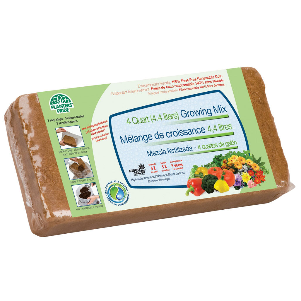 PlantBest Compressed Coconut Coir Growing Mix, 4 Quart - Case of 12