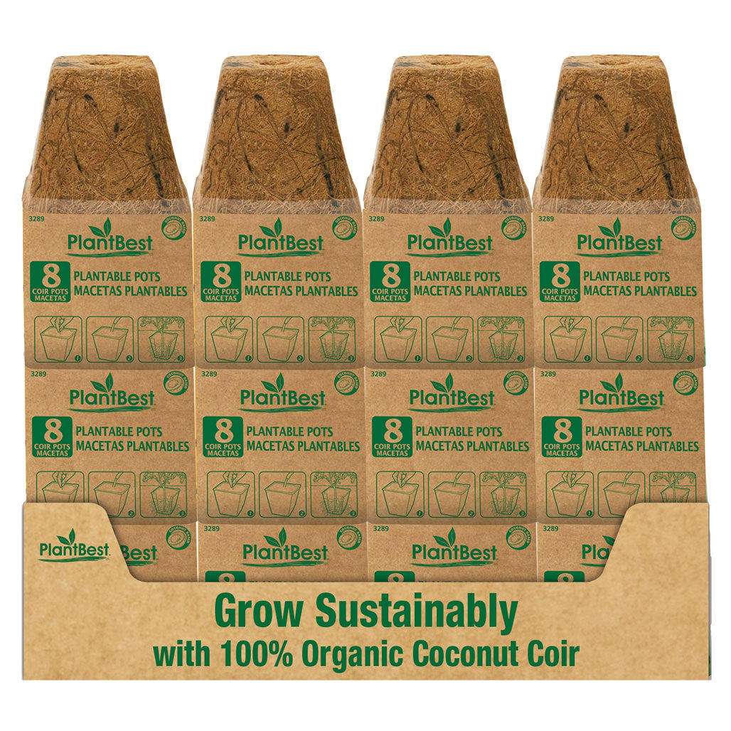 PlantBest 3.5 Inch Square Fiber Grow Coconut Coir Plantable Pots, Pack of 8 - Case of 24