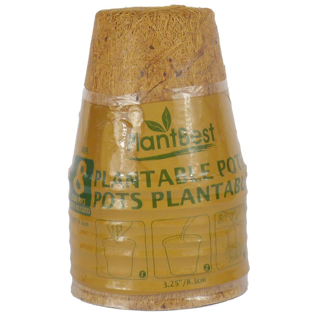 PlantBest 3.25 Inch Round Biodegradable Coconut Coir Pots, Pack of 8 - Case of 24