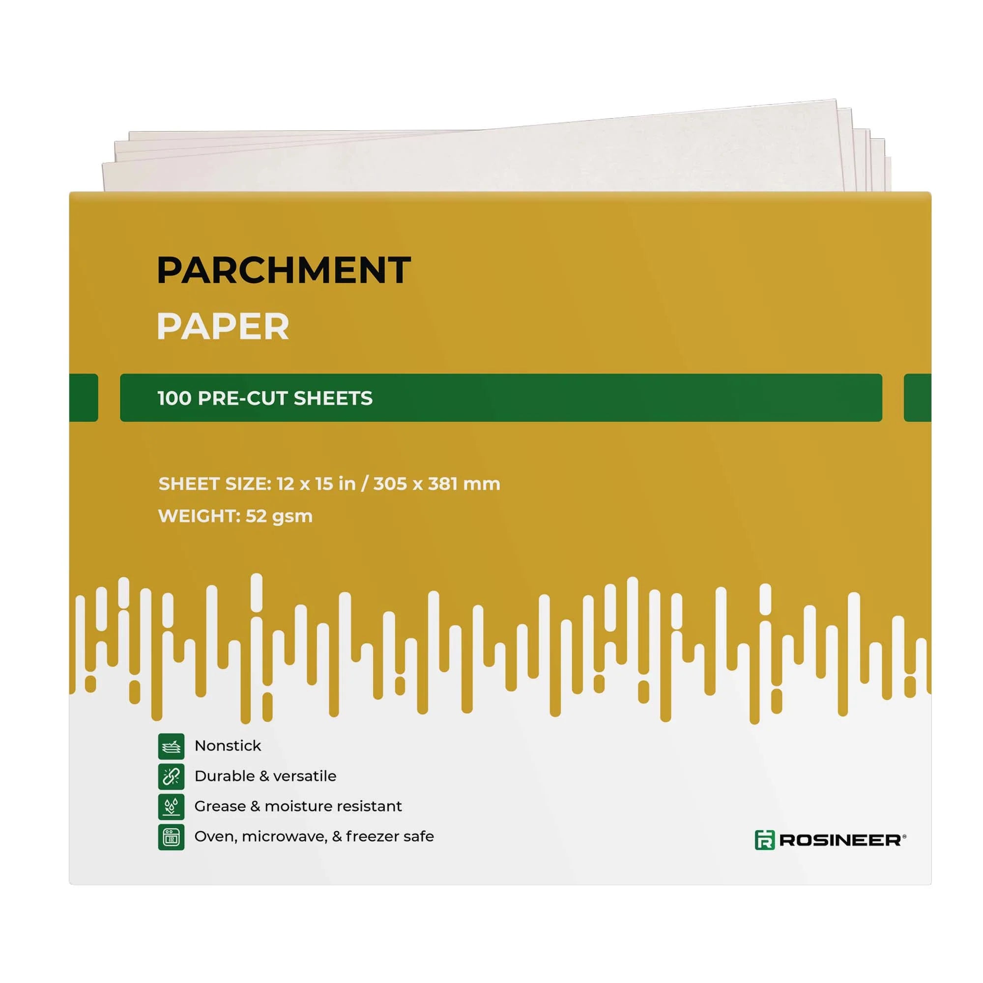 Rosineer Non-Stick Parchment Paper, 12" x 15", Pack of 100
