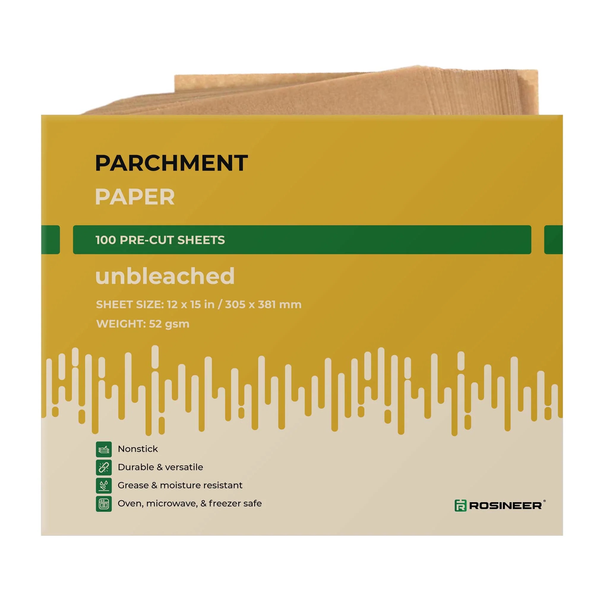 Rosineer Non-Stick Unbleached Parchment Paper, 12" x 15", Pack of 100