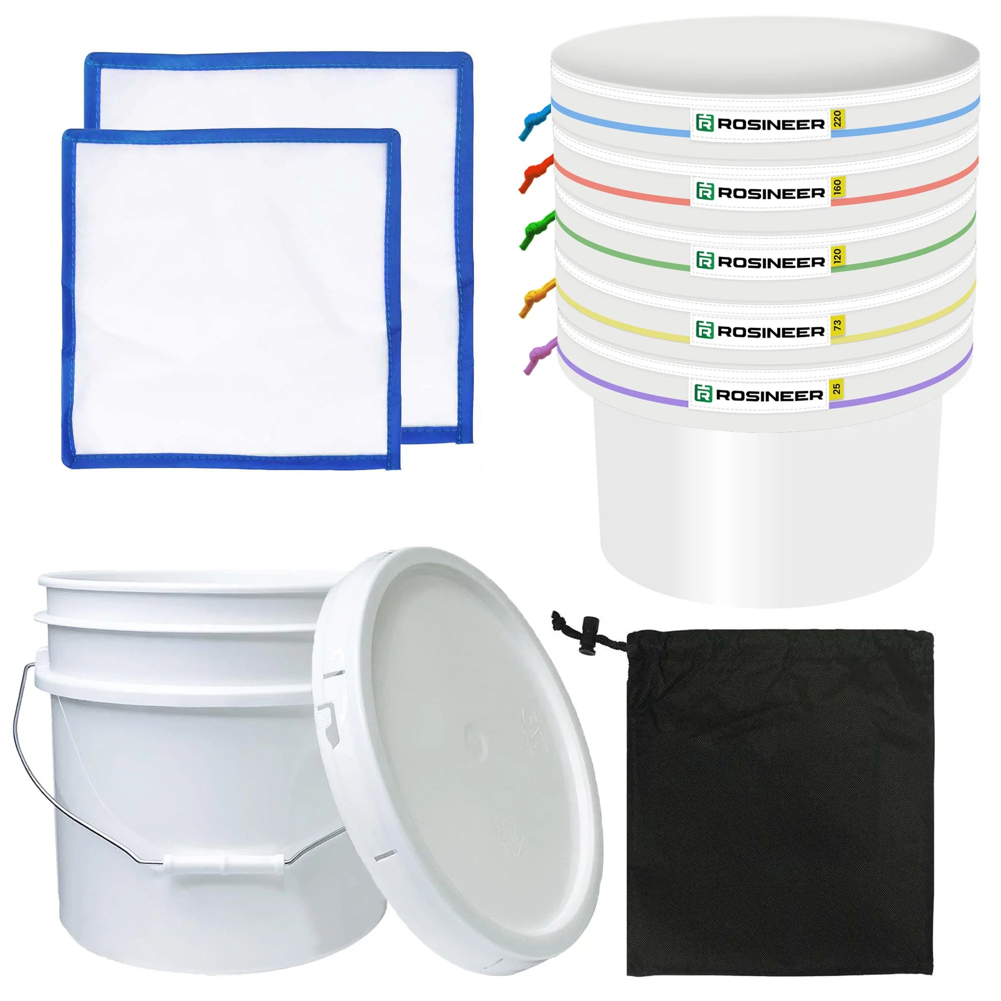 Rosineer Bubble Bag Set, 1 Gallon, All Mesh Bags, Bucket Included