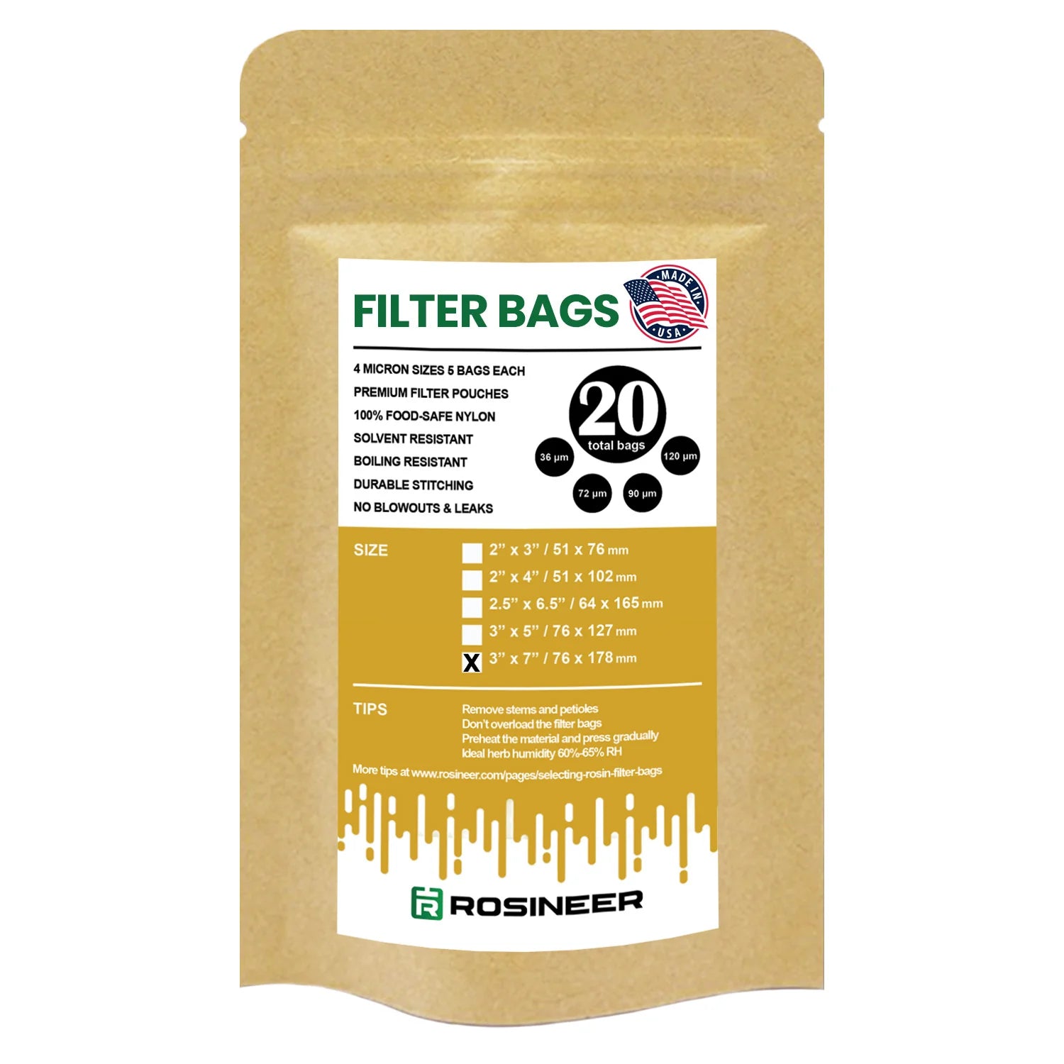 Rosineer Premium Filter Bags, 3" x 7"