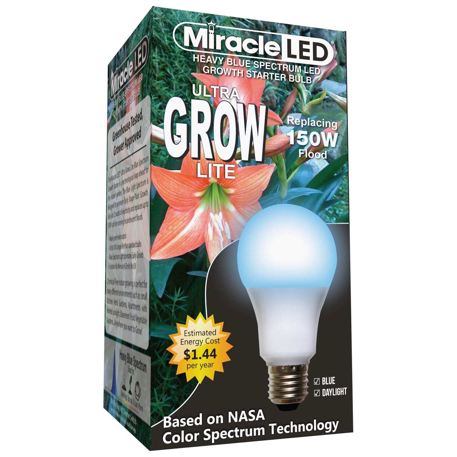 MiracleLED 12 Watt (150 Watt Equivalent) Commercial Daylight Blue Spectrum Hydroponic Ultra LED Grow Light Bulb, 5,000K
