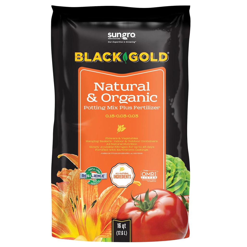 SunGro Horticulture Black Gold Potting Soil Plus Fertilizer 0.15-0.03-0.03, 16 Quart - Case of 4.
