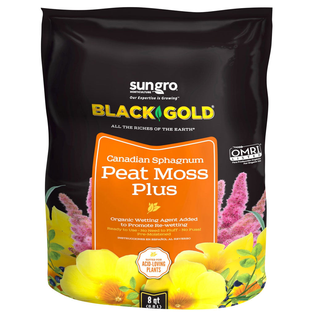 SunGro Horticulture Black Gold Peat Moss Plus, 8 Quart - Case of 8