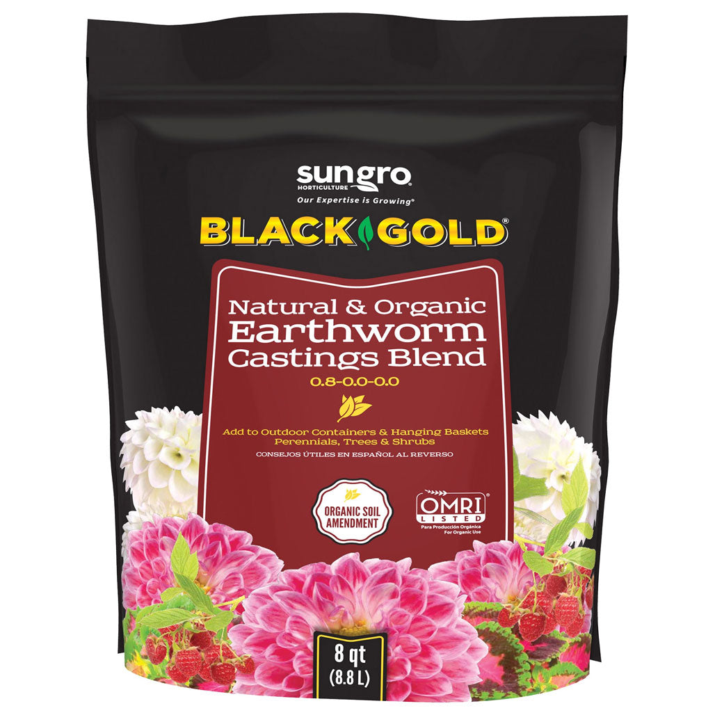 SunGro Horticulture Black Gold Earthworm Castings Blend, 8 Quart - Case of 4
