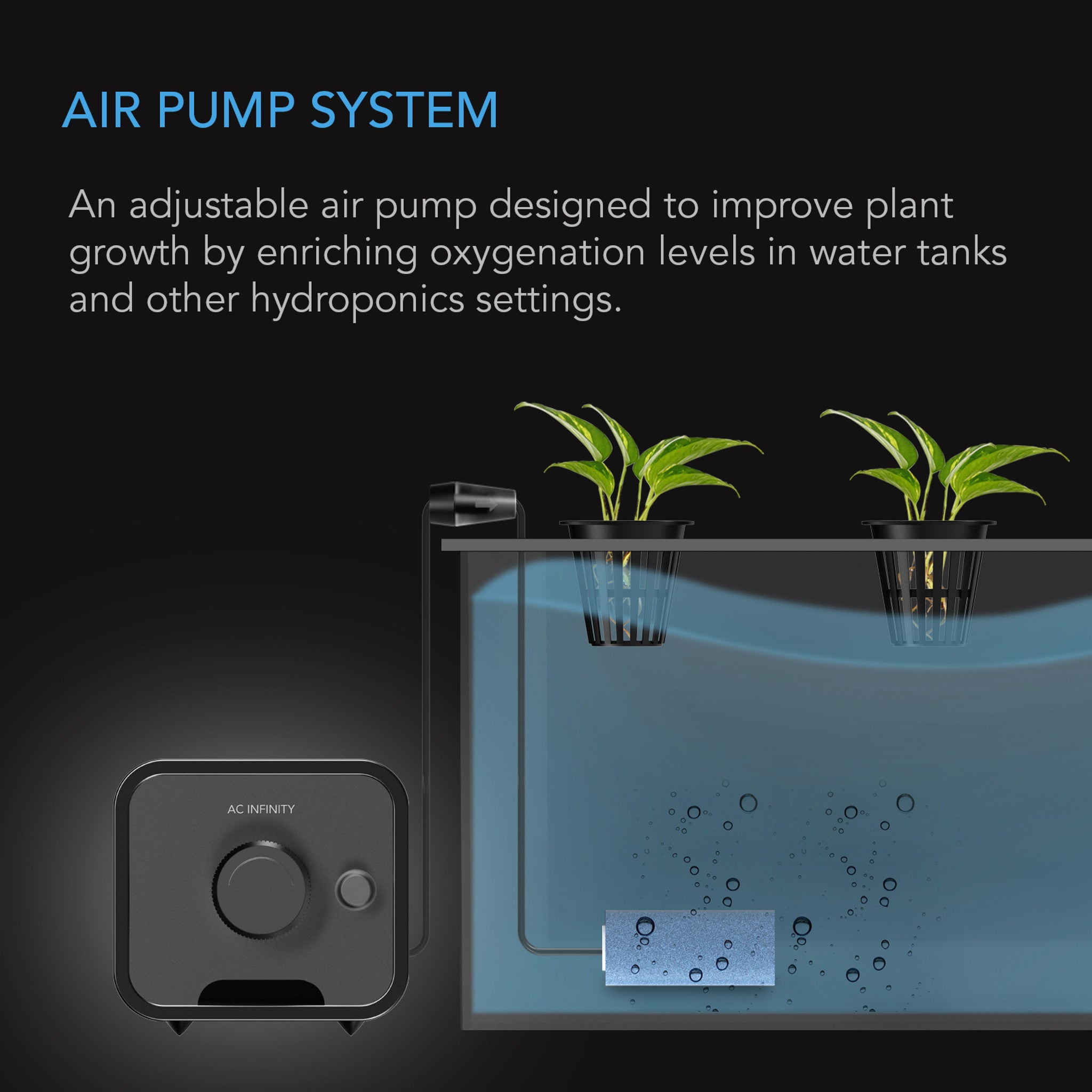 AC Infinity Hydroponic Air Pump, 45 GPH