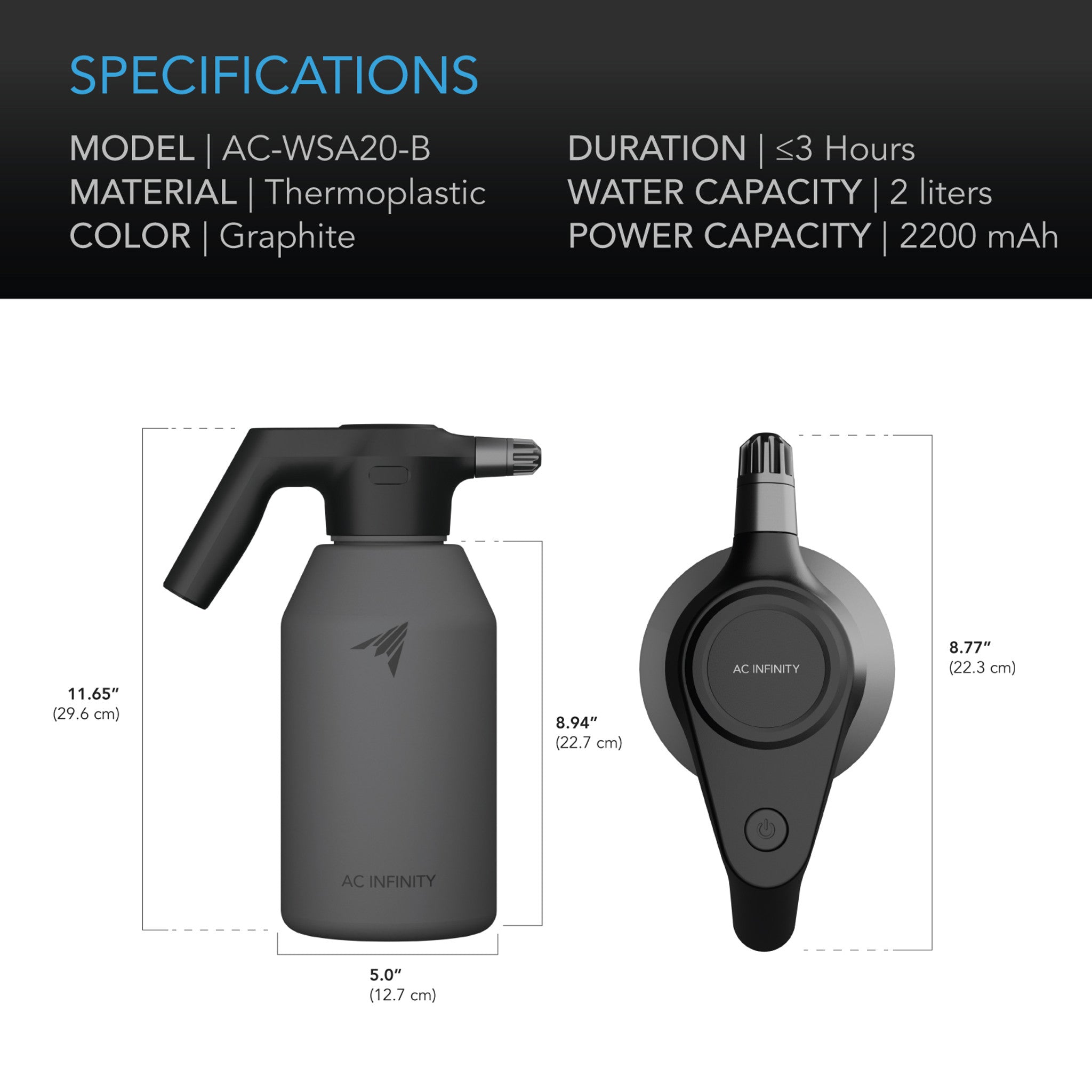 AC Infinity Automatic Water Sprayer, 2 Liter, Black